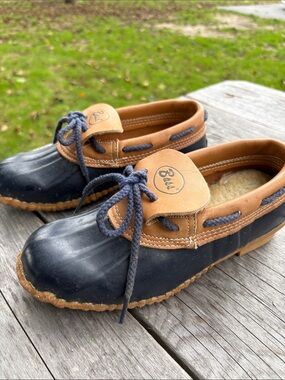 Bass Vintage Waterproof Rain Duck Boots in Blue and tan Size 5